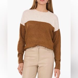 Vince Camuto Drop Shoulder Colorblock Sweater - Brown and Cream- Sz XXL